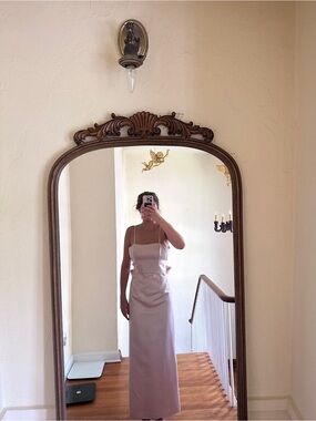 Satin Light Pink Bridal Slip Dress with Waist Bow